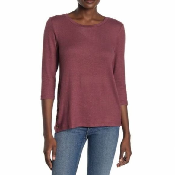 Bobeau Fleece Side Button Pullover Sweater - Picture 1 of 10